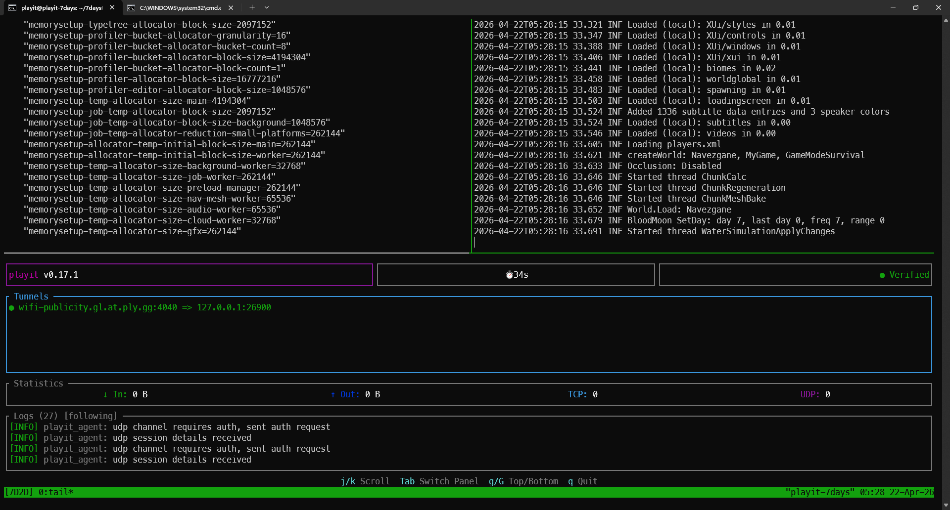 7D2D tmux terminal
